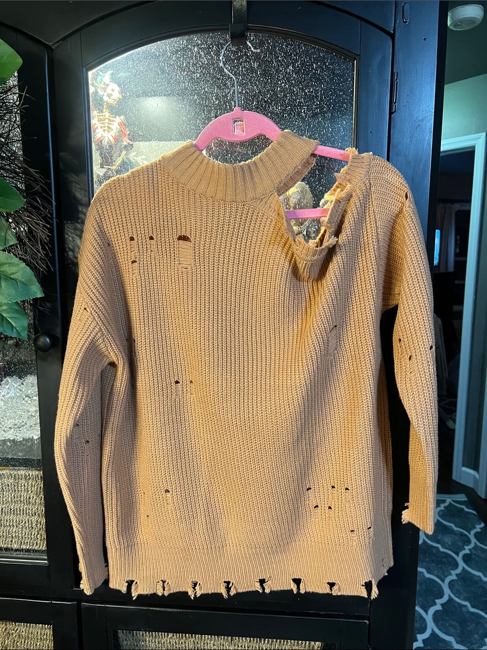 Daytrip Camel Distressed Turtleneck Sweater